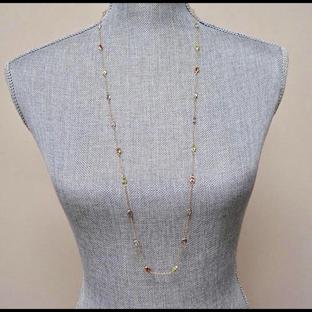 Long Crystal Soft Pastel Chain Necklace-Boutique - Picture 3 of 3